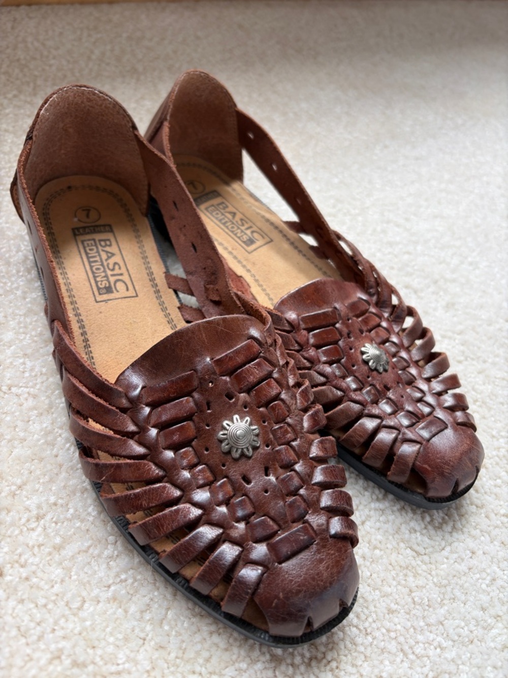 Vintage Basic Editions Women’s Brown Leather Woven Sandal size 7 - Picture 3 of 4